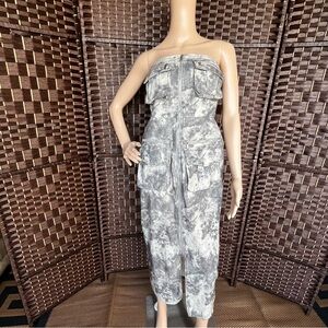 Zara Camo Strapless Zipfront Dress With Zippered Pocketd Small